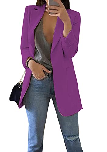 EFOFEI Damen Anzüge Bolero Mit Tasche Umlegekragen Business Büro Mantel Mittellanger Dünner Anzug Zeitloser klassischer Anzug Violett XS von EFOFEI