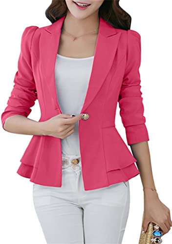 EFOFEI Damen Arbeitsanzug Bürojacke Freizeitanzug Mit Revers Schmal Geschnittener Blazer Mit Kurzen Rüschen Rose L von EFOFEI