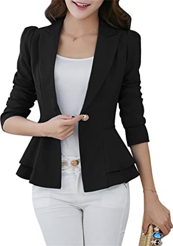 EFOFEI Damen Arbeitsanzug Bürojacke Schmal Geschnittener Blazer Mit Kurzen Rüschen Einfarbige Büro Strickjacke Schwarz XS von EFOFEI