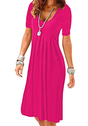 EFOFEI Damen Atmungsaktiv Strand Kleider Loose Fit Blumen Midikleid Alltägliche Hauskleidung Sommer Shirtkleider Rose 3XL von EFOFEI