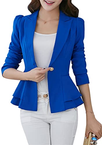 EFOFEI Damen Ausgestellter Slim Fit Blazer Schößchen Rüschen Taillierte Jacken Eleganter Business Arbeitsanzug Blau XXL von EFOFEI