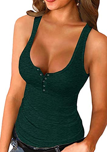 EFOFEI Damen Basic Kurzarm Blusentop Baumwolle Trägertop Beiläufig Basic Tank Top Lässige Einfarbige Sommerbluse Grün L von EFOFEI