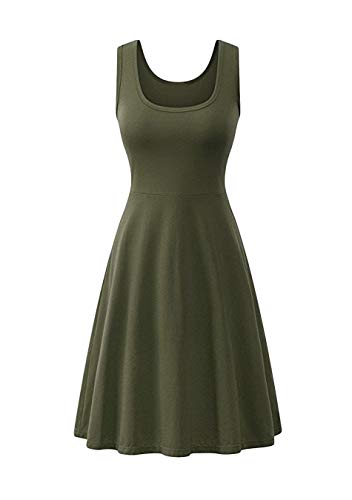 EFOFEI Damen Baumwolle Einfach Kleid Ärmelloses Kleid Sommerkleid Armeegrün M von EFOFEI