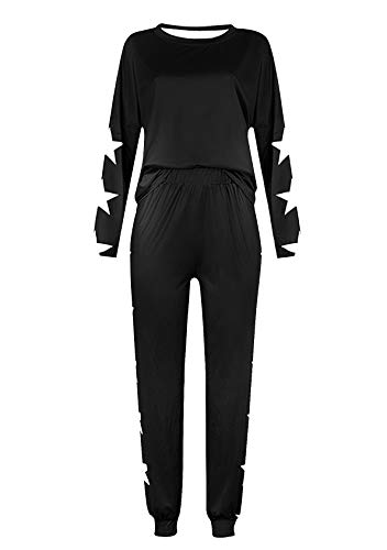 EFOFEI Damen Baumwolle Langarm Lounge Sets Sportanzug Mit Briefdruck Nachtwäsche Sleepwear Und Pyjamahose Trägerloser Stern Trainingsanzug Schwarze Sterne M von EFOFEI
