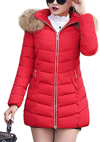 EFOFEI Damen Baumwollkleidung Parkajacke Reißverschluss Jacke Einfarbig Beiläufig Dickere Winter Slim Fit Mantel Slim Fit Outwear Baumwollkleidung Parkajacke rot M von EFOFEI