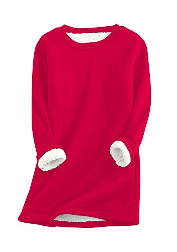 EFOFEI Damen Bedrucktes Oberteil Shirts Tops Festliche Party Fleece Oberteil Winter Warme Sweatshirt Rot XXL von EFOFEI