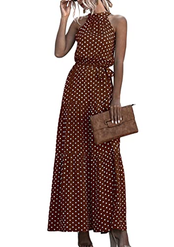 EFOFEI Damen Boho Floral Fließendes Kleid Langes Sonnenkleid Mit Gürtel Kleid Mit Hohem Halsausschnitt Bodenlang Volant Maxikleid Punkt Braun 3XL EFOFEI Damen Boho Floral Fließendes Kleid Langes Sonnenkleid Mit Gürtel Kleid Mit Hohem Halsausschnitt Bodenlang Volant Maxikleid Punkt Braun 3XL von EFOFEI