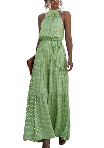 EFOFEI Damen Party Boho Böhmisches Kleid Kleid Mit Hohem Halsausschnitt Business Casual Kleid Bodenlang Volant Maxikleid Punkt Grün XXL EFOFEI Damen Party Boho Böhmisches Kleid Kleid Mit Hohem Halsausschnitt Business Casual Kleid Bodenlang Volant Maxikleid Punkt Grün XXL von EFOFEI