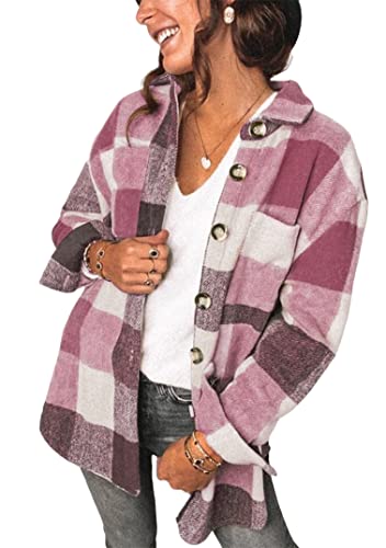 EFOFEI Damen Boyfriend Button-down Blusenshirt Holzfäller Jacke Hemdjacke Karierte Knöpfe Oversized Übergangsjacke Rot L von EFOFEI