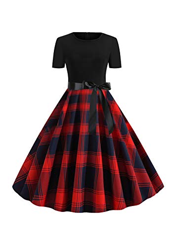 EFOFEI Damen Brautjungfernkleid Petticoat Lange 50er Jahre Kleider Weihnachten Kleider Kurzarm rot S von EFOFEI