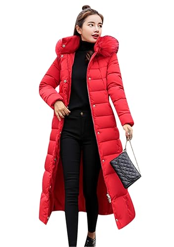 EFOFEI Damen Breiter Streifen Gürtel Oberbekleidung Slim Fit Weicher Wintermantel Bequemer Plus Size Pocketed Long Mantel Rot 3XL von EFOFEI