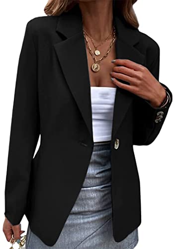 EFOFEI Damen Büro Arbeit Blazer Jacke Slim Fit Büro Arbeit Blazer Casual Arbeit Blazer Business Cropped Jacke Schwarz L von EFOFEI