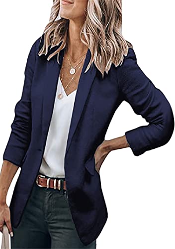 EFOFEI Damen Büroarbeits Blazer Jacke Formale Anzugjacke Mit Einem Knopf Lockere Business Strickjacke Navy Blau M von EFOFEI