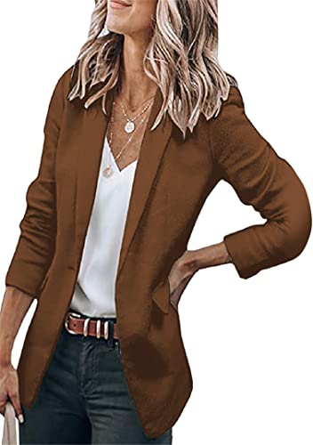 EFOFEI Damen Büroarbeits Blazer Jacke Schmale Business Strickjacke Geschäft Büro Jacke Anzug Trenchcoat Braun M von EFOFEI