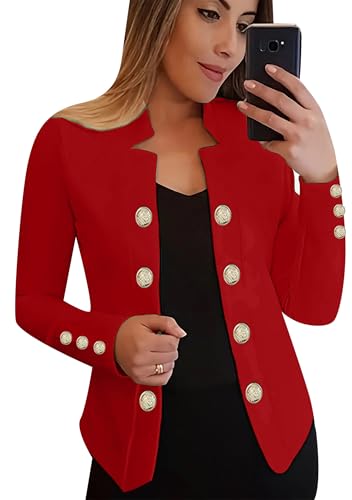 EFOFEI Damen Business Open Front Strickjacke Casual Open Front Blazer Büro Arbeit Blazer Jacke Rot M von EFOFEI