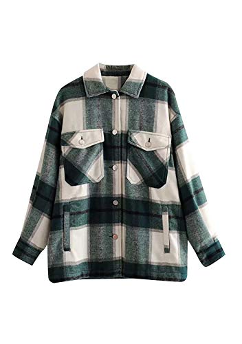 EFOFEI Damen Button-down Freizeit Blusenshirt Urban Style Hemdbluse Retro Karo Basic Jacke Kariertes Taschen Knöpfen Hemd Dunkelgrün M von EFOFEI