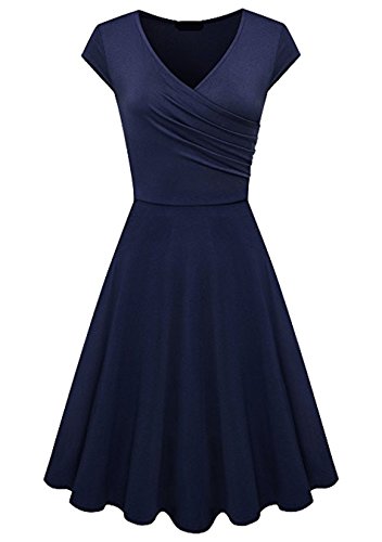 EFOFEI Damen Casual Beach Dress Kurzarm ausgestelltes Vintage-Kleid, XL, Navy Blau von EFOFEI