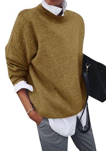 EFOFEI Damen Casual Collared 2 In 1 Pullover Langarm Tops Contrast Shirt Loose Fit Warm Sweatshirt Gelb XL von EFOFEI