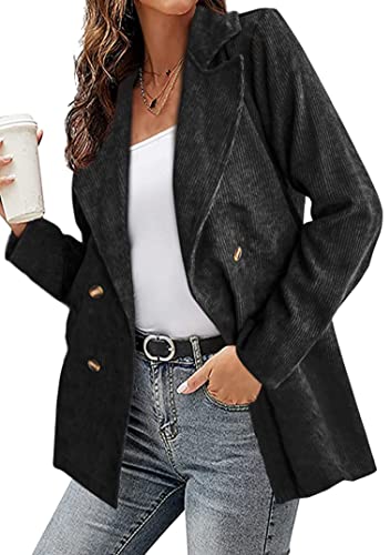 EFOFEI Damen Casual Cord Blazer Slim Fit Lang Jacke mit Tasche und Knöpfe Cordjacke Freizeit Jacken Oberteile Übergangsjacke Oberbekleidung Schwarz XL von EFOFEI