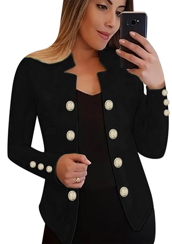 EFOFEI Damen Casual Langarm-Bürojacke Doppelreihig Knopf Blazer Revers Open Front Anzug Mantel Schwarz S von EFOFEI