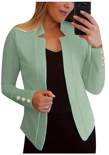 EFOFEI Damen Casual Langarm-Bürojacke Slim Business Strickjacke Einfarbig Kurze Strickjacken Leichte Bürojacke Hellgrün S von EFOFEI