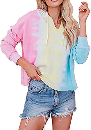 EFOFEI Damen Casual Rundhalsausschnitt Langarm Sweatshirt Farbverlauf Farbblock Pullover Tops Rosa L von EFOFEI