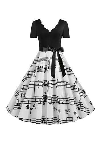 EFOFEI Damen Casual Wave Point Kleid Mode Bequeme Lose Kleider Farbblock Party Wave Point Kleider Musikalische Note M von EFOFEI