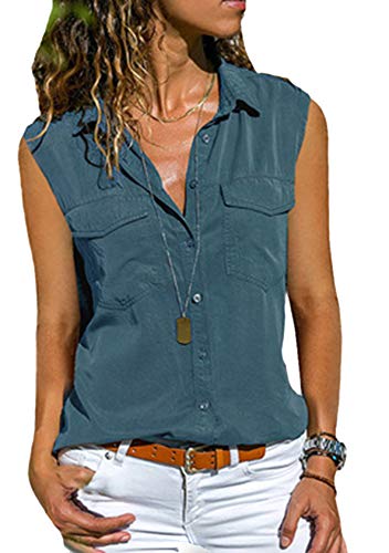 EFOFEI Damen Décontracté Solid Color Office Shirt Entspannte Passform Nützliche Tops Arbeitsbluse Türkis 3XL von EFOFEI