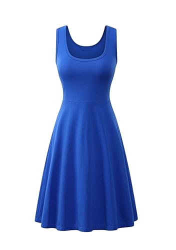 EFOFEI Damen Einfach ärmelloses Kleid Sommer Midi Kleid Baumwolle Kleid Königsblau XL von EFOFEI