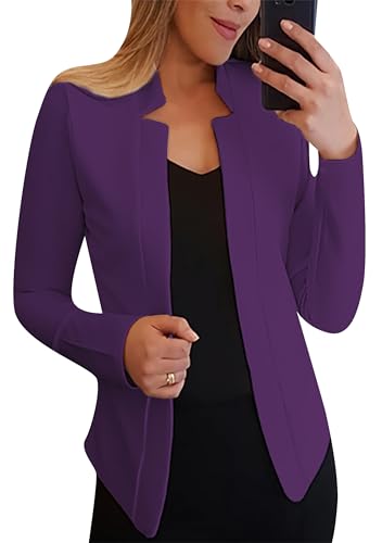 EFOFEI Damen Einfarbige Büro Strickjacke Arbeitsanzug Bürojacke Langarm Jacke Mit Kurzen Rüschen Violett L von EFOFEI