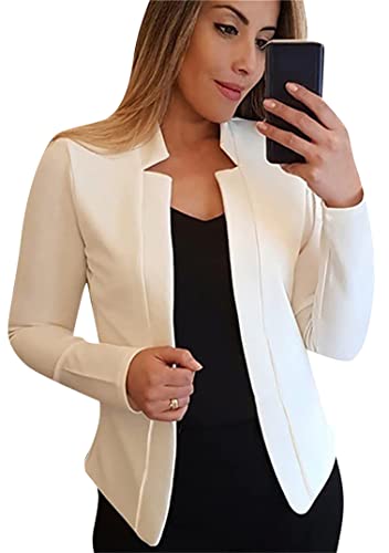 EFOFEI Damen Einfarbige Büro Strickjacke Arbeitsanzug Bürojacke Langarm Jacke Mit Kurzen Rüschen Weiß XS von EFOFEI