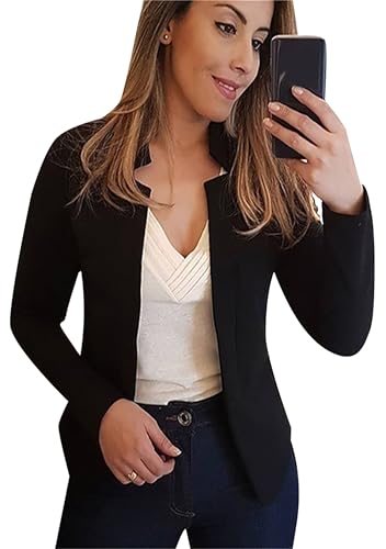 EFOFEI Damen Freizeitanzug Mit Revers Arbeitsblazer Mit Offener Front Schlichter Slim Fit Blazer Schwarz M von EFOFEI