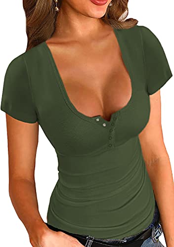 EFOFEI Damen Elastizität Oberteil Lässige Einfarbige Sommerbluse Spaghetti Träger Slim Fit Blusentop Enges Knopf Weste Grün L von EFOFEI