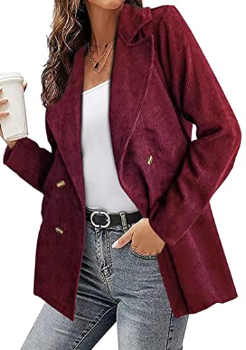 EFOFEI Damen Elegant Business Blazer Übergangsjacke Oberbekleidung Cordjacke Freizeit Jacken Oberteile Casual Langarm Top Outwear Rot S von EFOFEI