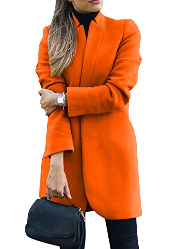 EFOFEI Damen Elegant Einfarbig Winterjacke Lang Wollmantel Große Alltägliche einfache Anzugjacke Wintermantel Übergangs Jacke Lang Orange XL von EFOFEI