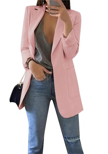 EFOFEI Damen Einfarbig Slim Fit Jacke Mode Anzug Trenchcoat Dating Geschenk Anzug Jacke Mit Doppelter Seitentasche Rosa S von EFOFEI