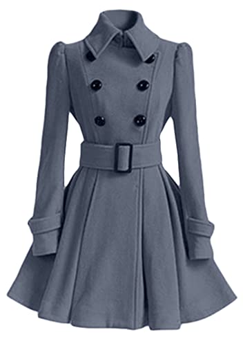 EFOFEI Damen Elegante Baumwolle Wolle Outwear Mittellanger Trenchcoat Schnalle Frühling Mittellange Jacke Grau XXS von EFOFEI