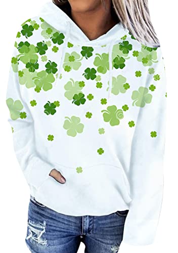 EFOFEI Damen Elegante Einfarbiges Laufshirt Oberteile Übergröße Baumwolle Nettes Top St. Patricks Day Kleeblatt Langarm Shirt Weiß Groß S von EFOFEI