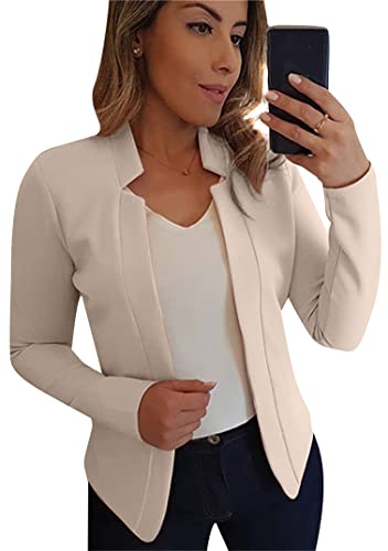 EFOFEI Damen Eleganter Business Arbeitsanzug Arbeitsblazer Mit Offener Front Langarm Jacke Mit Kurzen Rüschen Beige 4XL von EFOFEI