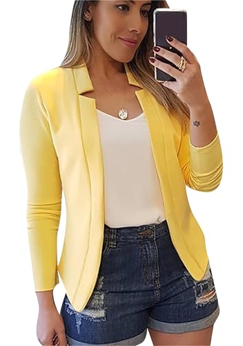 EFOFEI Damen Eleganter Business Arbeitsanzug Arbeitsblazer Mit Offener Front Langarm Jacke Mit Kurzen Rüschen Gelb XL EFOFEI Damen Eleganter Business Arbeitsanzug Arbeitsblazer Mit Offener Front Langarm Jacke Mit Kurzen Rüschen Gelb XL von EFOFEI