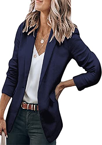 EFOFEI Damen Formale Anzugjacke Mit Einem Knopf Lockere Business Strickjacke Revers Offener Anzugmantel Navy Blau L von EFOFEI