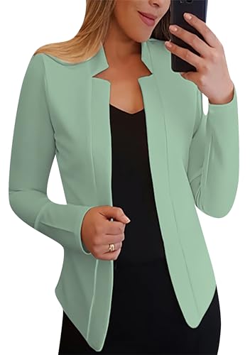 EFOFEI Damen Büro Blazer Jacke Slim Fit Einfacher Blazer Slim Fit Langarm Knopf Blazer Sommer Dünner Leinenmantel Hellgrün L von EFOFEI