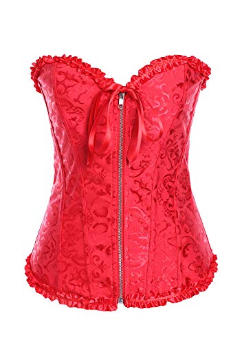 EFOFEI Damen Formschönes Trägerloses Korsett Satin Ohne Knochen Korsett Sexy Brokat Korsett Rot L von EFOFEI