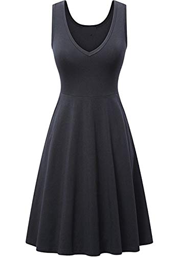 EFOFEI Damen Frauen Strandspaziergang Freizeitmäßig Midi A Linie Kleid High Waist Beach Cover Kleid Schwarz L von EFOFEI