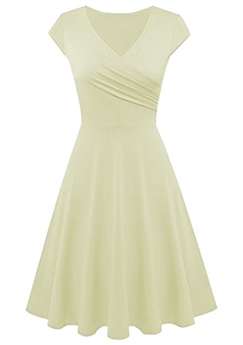 EFOFEI Damen Freizeitkleid Strandkleid Flügelärmeln Kleid ausgestelltes Elegantes Kleid Beige S von EFOFEI