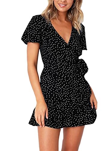 EFOFEI Damen Gepunktetes Kleid mit Taillenbund Lässiges Chiffonkleid für den Sommer Fließendes Wickelkleid mit Gürtel Punkt Schwarz L EFOFEI Damen Gepunktetes Kleid mit Taillenbund Lässiges Chiffonkleid für den Sommer Fließendes Wickelkleid mit Gürtel Punkt Schwarz L von EFOFEI