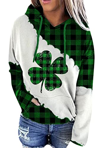 EFOFEI Damen Grün Kariertes St. Patrick's Holiday Top Shamrock Aufdruck Oberteile Irish Clover Print Tops Kariertes Kleeblatt 3XL von EFOFEI