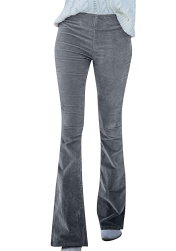 EFOFEI Damen Herbst Retro Stretch Skinny Hosen Lang Schlaghosen Casual Solid Color Hosen Grau S von EFOFEI