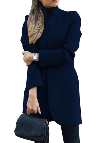 EFOFEI Damen Herbst Revers Mantel Freizeitmantel Freizeitmantel Trenchcoat Knielanger Wintermantel Marineblau M von EFOFEI