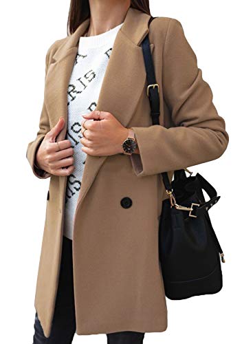 EFOFEI Damen Herbst und Winter langer Mantel Lang Wollmantel Große Lässiger Trenchcoat Revers Überzieher Outwear Khaki XXL von EFOFEI